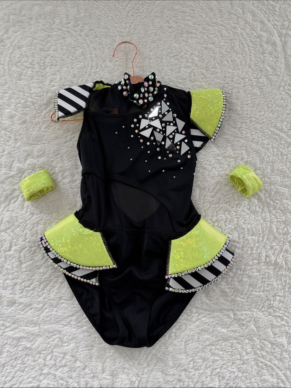 Kids Black & Neon Yellow Dance Costume Leotard